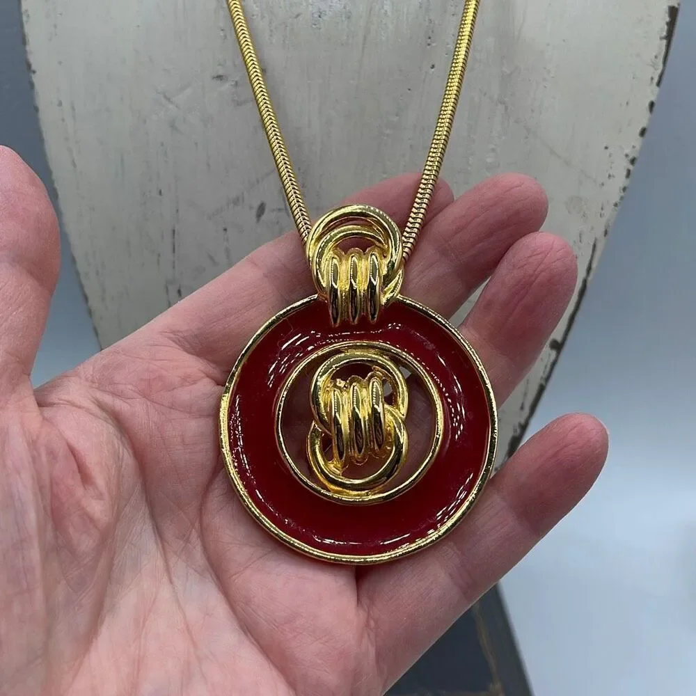 Vintage red enamel door knocker style necklace *